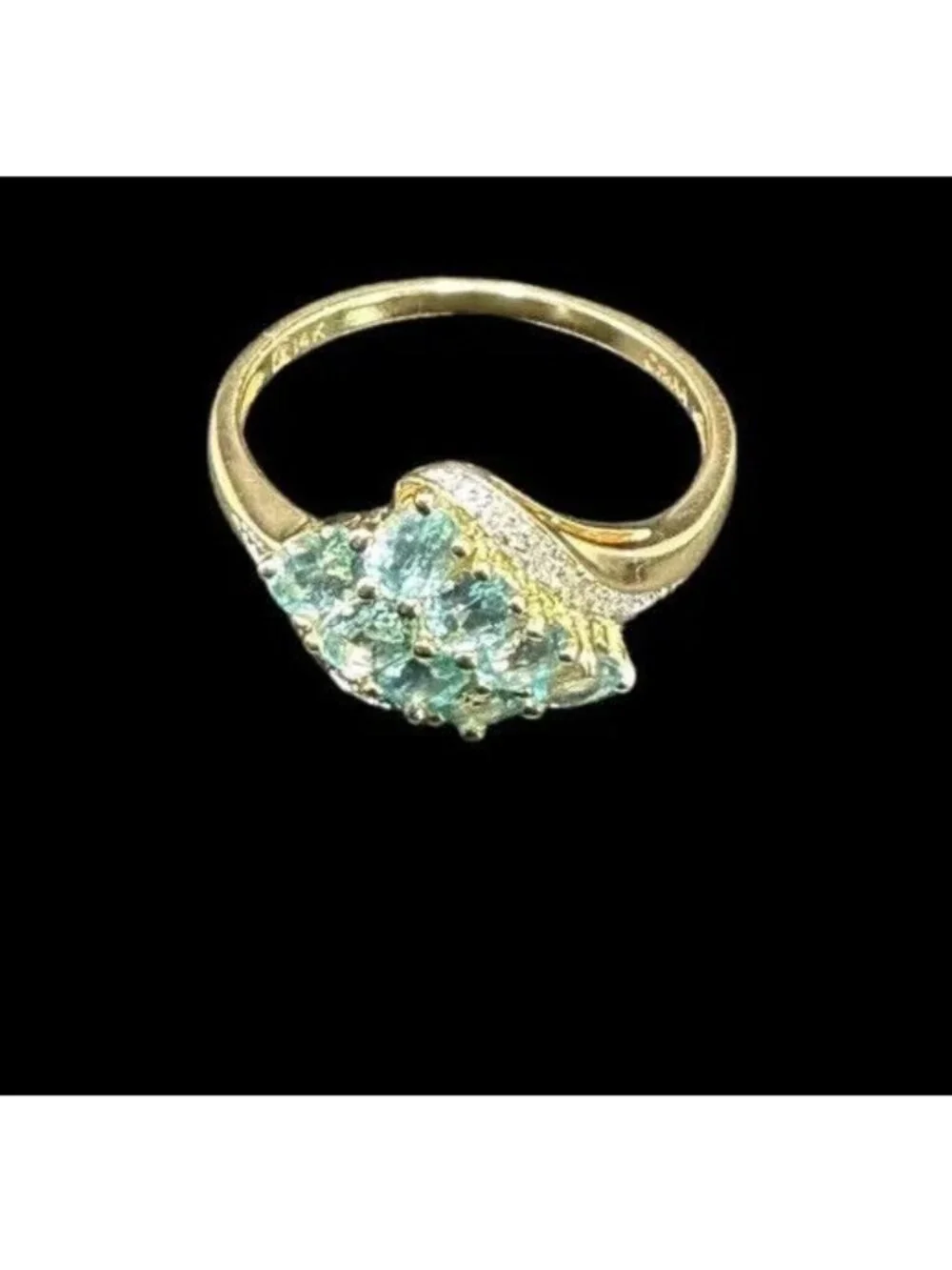 Michelle Albala 14k Ring Pronged Sky Blue Topaz And Pave Diamond Size 10 Signed